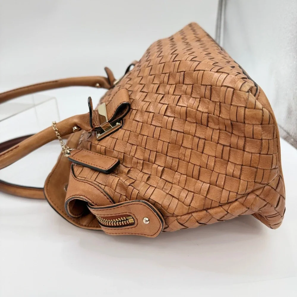Cole Haan Woven Leather Doctor Satchel Bag Cognac Genevieve Y2K Boho Festival